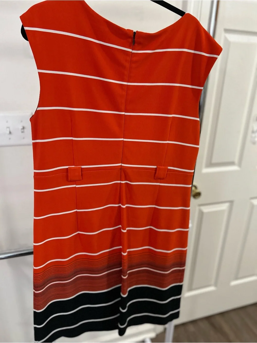 Sleeveless Red Striped Shift Dress with Contrast Hem